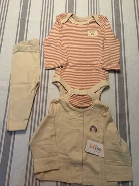 Bliss Peach Stripe Bodysuit with Cream Cardigan & Leggings